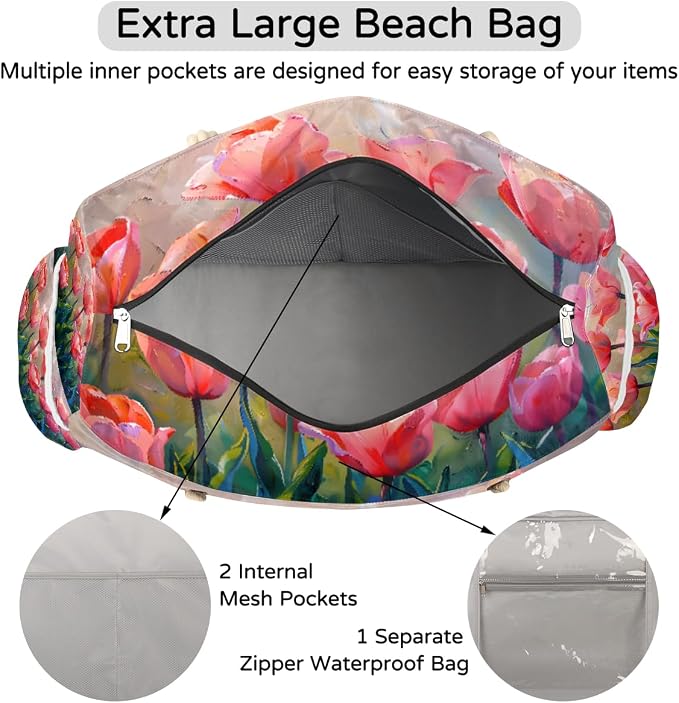 Large Beach Bag with Zipper Beach Bags for Women Water Resistant Swim Pool Bag - Image 6
