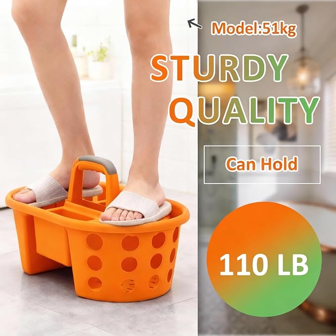 SIMPLYKLEEN Large Shower Caddy Portable 2PC - Made in USA Plastic Jumbo Size Dorm Storage Candy Tote with Handle Shower Organizer for Bathroom, Pantry, Kitchen, College Dorm, Green/Orange - Image 6