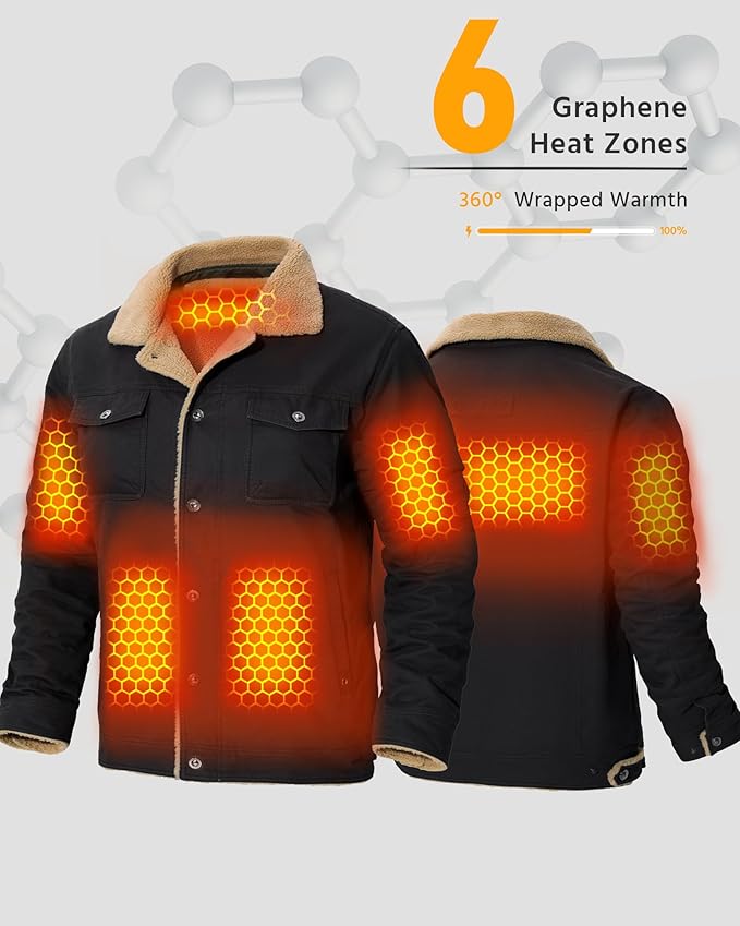 Wulcea Graphene Heated Jacket for Men 12V Fast Charge 18400mAh Large Capacity