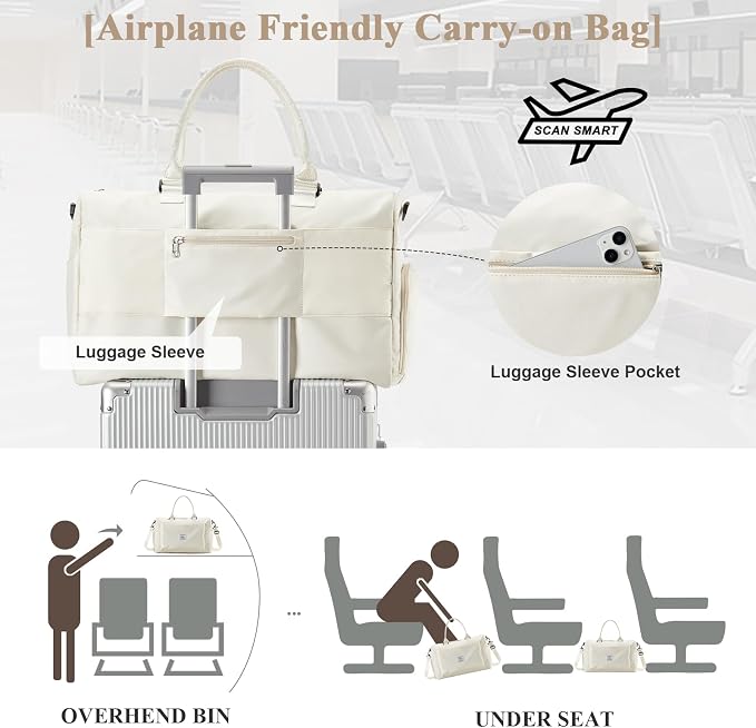 Travel Duffel Bag, Carry On Overnight Weekender Bags for Women | Travel Bag with Wet Pocket & Trolley Sleeve, For Spirit Airlines 18x14x8 Personal Item Bag - Image 6