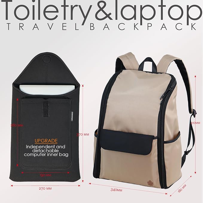 Travel Laptop Backpack Large Hanging Toiletry Organizer Water-Repellent Hygiene Bag (Khaki+) - Image 2