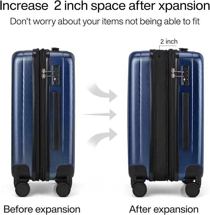 Hanke 24 Inch Expandable Checked Luggage Lightweight PC Hard Case Luggage Suitcases with Wheels Travel Luggage Rolling Large Suitcase Travel Luggage Bag for Go to University.(Dark Blue) - Image 3