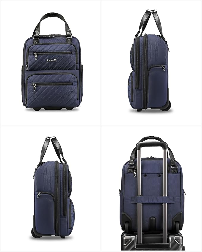 LUGGEX Underseat Carry On Luggage with Wheels, UDK Stylish Lightweight Under Seat Luggage, Soft Sided Personal Item Suitcase for Short Trip (UX-Core, Blue Black, 16 Inch) - Image 8