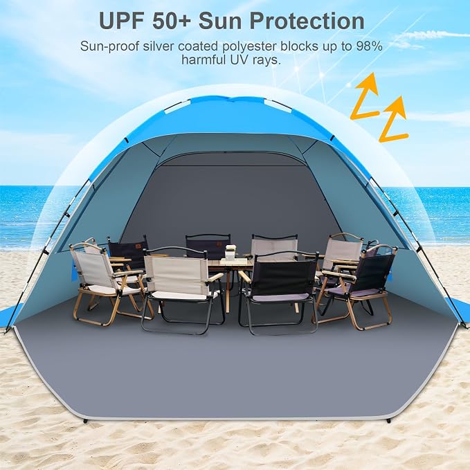 Gorich Beach Tent Sun Shelter for 3/4/6/8/10 Person with UPF 50＋ UV Protection, Lightweight & Easy Setup Beach Shade Canopy, Portable Beach Shade Tent Beach Cabana - Image 3