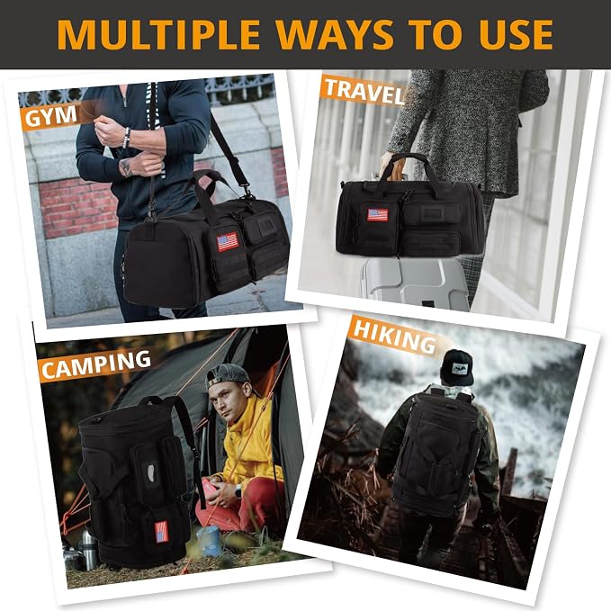 Expandable Gym Bag For Men,Tactical Large 3 in 1 Sports Duffle Bag With Shoes Compartment,Water Resistant Sports Gym Tote Bags Multi-functional Weekend Travel Backpack Overnight Bag - Image 2