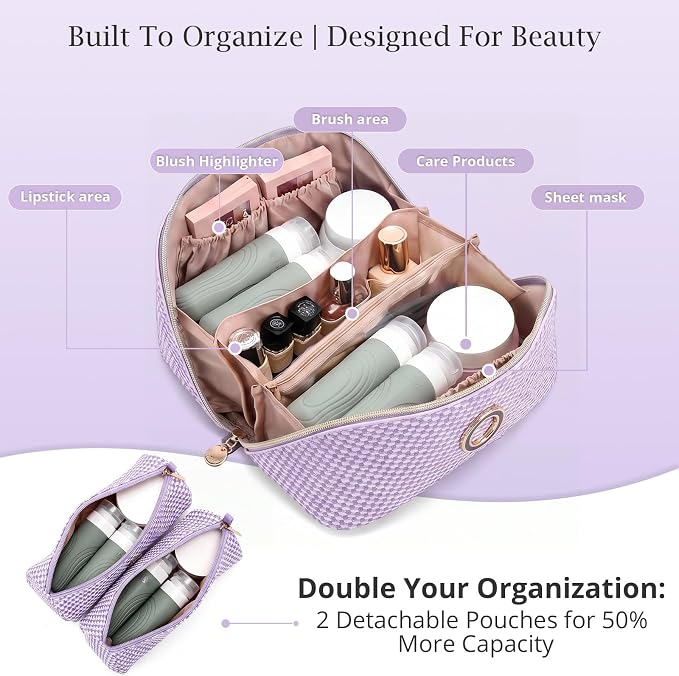 Personalized Gift Travel Makeup Bag: Initial Makeup Organizer Bag for Women | 3-in-1 Custom Make up Bag Set - Vegan Leather Travel Cosmetic Bag - Luxury Gift for Women – Birthday, Anniversary, Graduation - Image 3