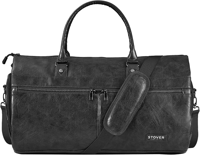 STOVER Garment Travel Duffle Bag, Large 2-in-1 Convertible Carry-on Luggage for Men & Women- Hanging Suits, Dresses & Clothes + Shoe Compartment- Weekender Tote Combo Duffel (Black Leatherette) - Image 8