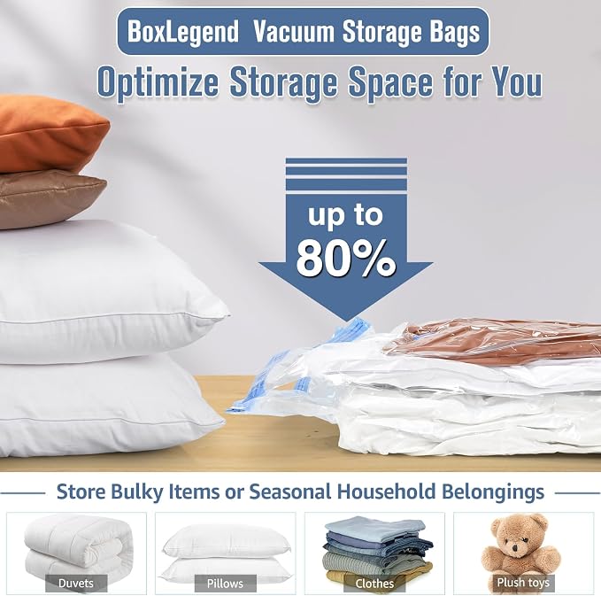 BoxLegend Set of 8 Vacuum Storage Bags, Vacuum Bags for Clothing, Vacuum Cleaner, Travel Camping Compression Bag, Reusable for Mattresses, Tents, Clothes, Duvets, Bedding, Pillows - Image 4