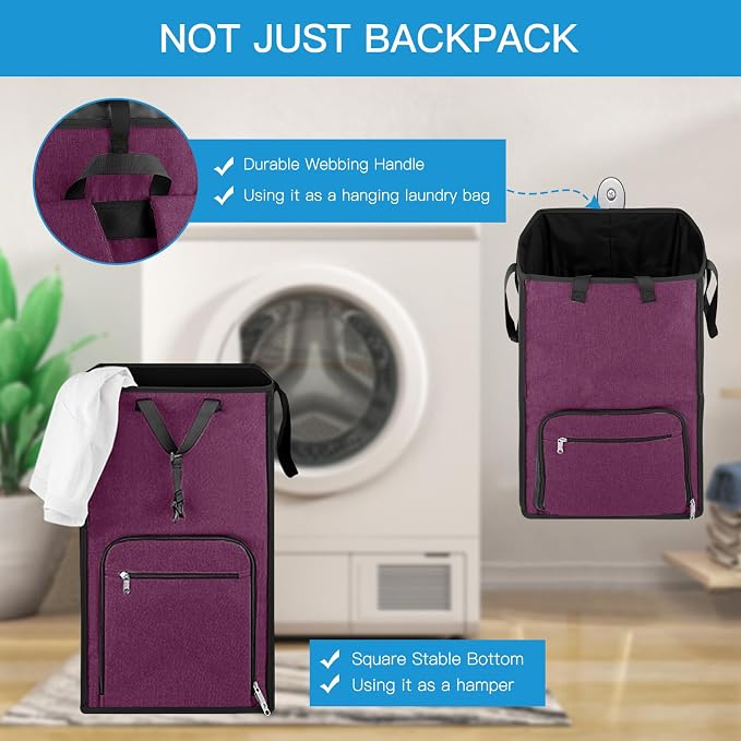 Bukere Laundry Tote Basket, Laundry Backpack Bag for Guys Girls Boys, Collapsible Laundry Hamper for College Dorm Essentials, Portable Laundry Bag for Nursery, Bathroom, Bedroom, Swimming Pool - Image 4