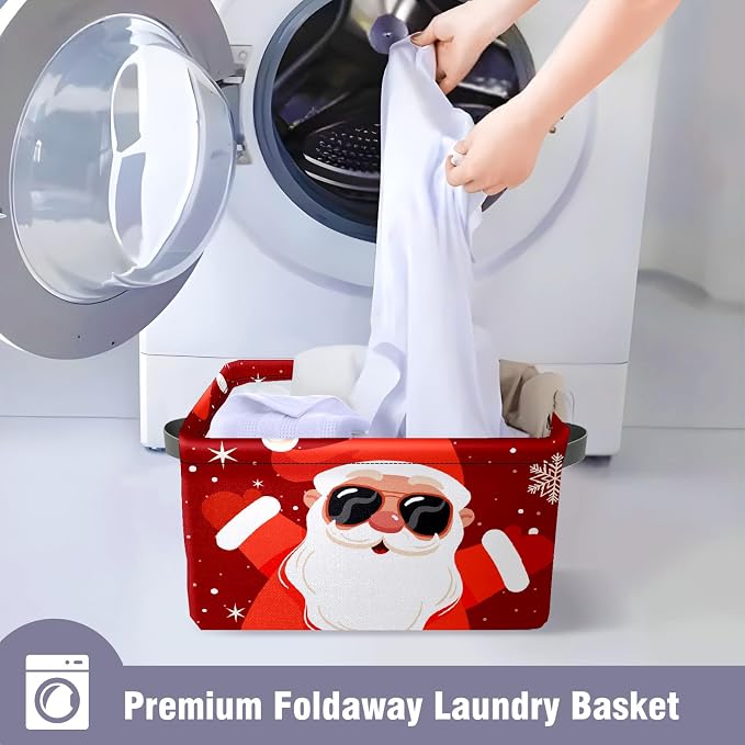 Christmas Baskets Storage Bins with Handles, Decorative Christmas Santa Claus Foldable Cloth Organizer Storage Boxes for Home Office 14 x 10 x 8 - Image 8