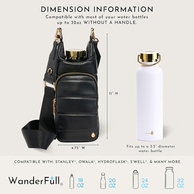 WanderFull® Original HydroBag® Luxury Vegan Leather, Oprah’s Favorite Things 2024, Water Bottle Holder with 2 Straps - Image 4