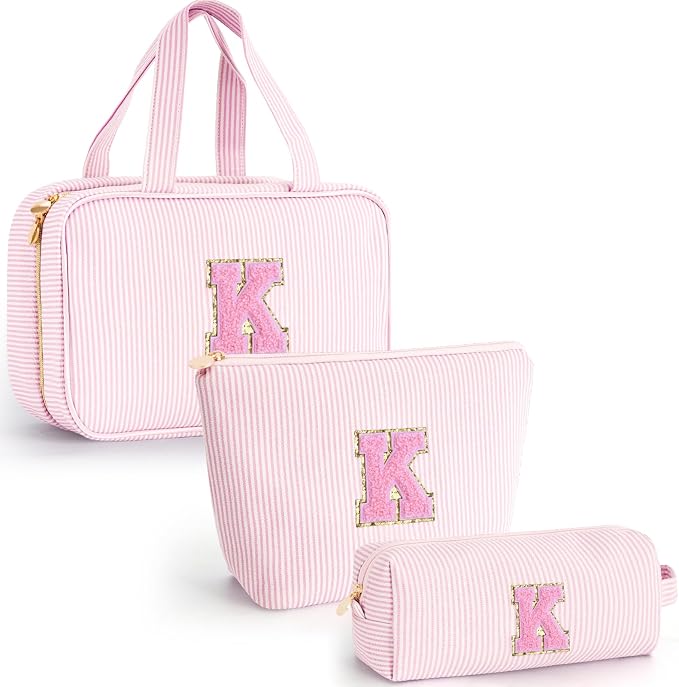 Gifts for Teen Girls Women - Travel Hanging Toiletry Bag & Makeup Bag - Personalized Initial Cosmetic Bag | Birthday Gift for Girl Trendy Stuff - Pink K by Unknown