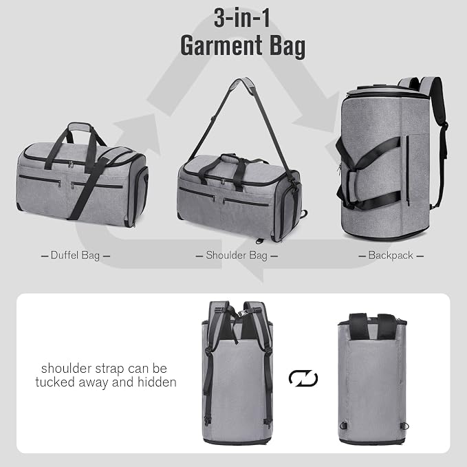 Bukere Carry on Garment Bag for Travel, Convertible Travel Duffel Suit Bag with Backpack Straps, Shoe Compartment, 3 in 1 Weekender Suit Bag for Men Women - Image 3