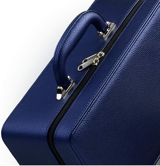 Oirlv Blue Leather Jewelry Box Handmade Travel Jewelry Organizer Storage Case Holder For Girl Lady Earring,Ring,Necklace,Pendant,Watch,Bracelet.(3 layers) - Image 3