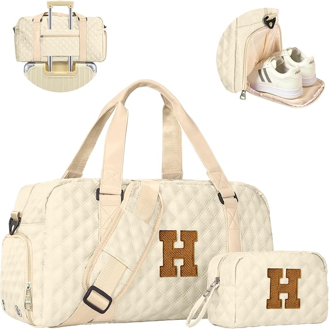 Elilier Duffel Bag, Girls Gift Bag Teens, Initial Travel Duffel Bag, Personalized Weekender Bag, Monogram Overnight Bag Gift for Grandmother,Tween Girls Gifts Daughter Gifts Niece Gifts, Mothers Gifts by Elilier