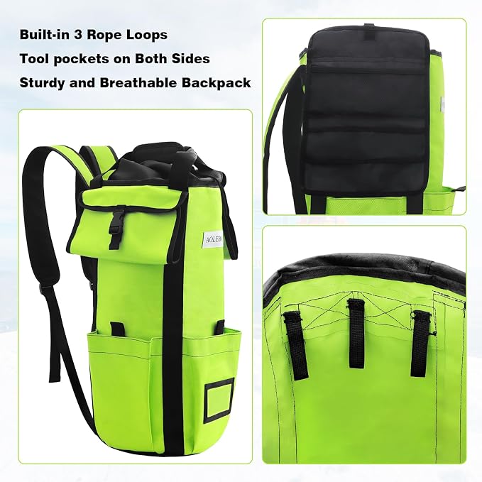 AOLEBA Arborist Rope Storage Bag Tree Climbing Rock Rope Bucket Backpack Rope Storage Bag Large Capacity 1680D Thicken Nylon Material with Hand Straps, Side Pockets - Image 4
