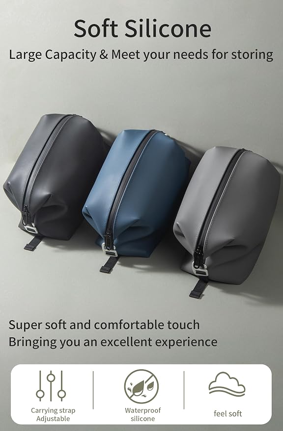 6"x 9.84" 4.5L Large Silicone Toiletry Bag,Waterproof Leakproof Foldable Travel Organizer,Dopp Kit Alternative for Men & Women,Black - Image 2