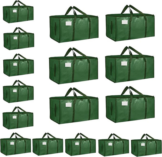 16 Pack-Extra Large Heavy Duty Moving Bags - Waterproof Storage Totes with Handles & Zippers, Foldable for College Dorm, Storage (olive green) by Unknown