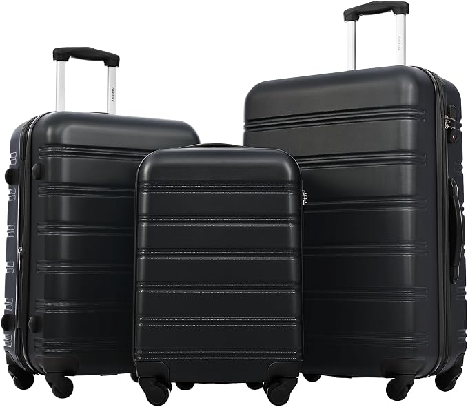 Merax Luggage Sets of 3 Piece Carry on Suitcase Airline Approved,Hard Case Expandable Spinner Wheels (Black) by Merax