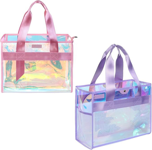 Iridescent Beach Bag, 2Pcs Large Clear Jelly Tote Bag for Women | Jelly Beach Bag, Purple & Pink, Waterproof & Sandproof, Zipper&Snap, Gym Pool Swim Bag Cruise Beach Essential for Family 2026 by Unknown