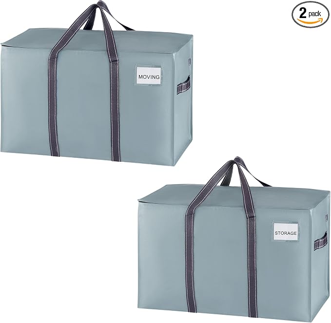 VENO 2 Pack Heavy Duty Moving Bags, Extra Large Storage Bags with Reinforced Handles & Strong Zippers, Foldable & Reusable Moving Box Alternative for Clothes & Dorm Storage by Veno