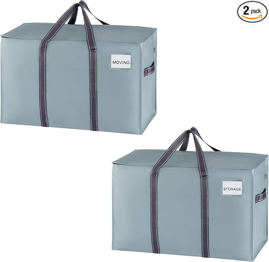 VENO 2 Pack Heavy Duty Moving Bags, Extra Large Storage Bags with Reinforced Handles & Strong Zippers, Foldable & Reusable Moving Box Alternative for Clothes & Dorm Storage by Veno