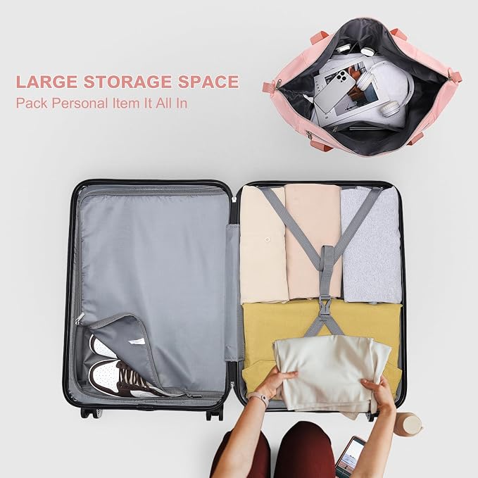 Kono Suitcase Set 2 Piece Carry On with Tote Bag | Lightweight PC+ABS Hardside Luggage with TSA Lock Spinner Wheels Nude/Rose Pink - Image 7