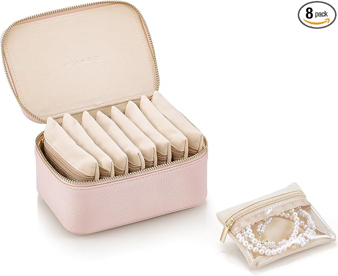 VLANDO Gifts for Women, Jewelry Box with 8 Velvet Jewelry Bags Travel Jewelry Case for Women Girls Jewelry Organizer Necklace Rings Earrings Bags Gift Ideas for Birthday Bride (Pink) by VLANDO