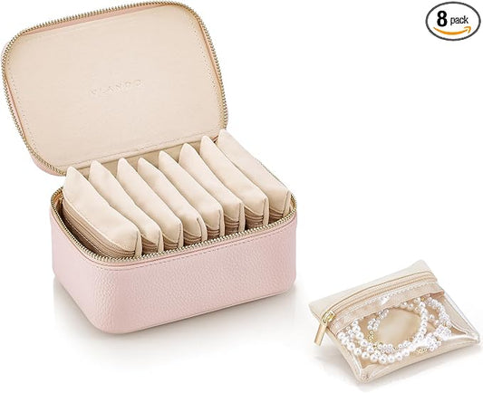 VLANDO Gifts for Women, Jewelry Box with 8 Velvet Jewelry Bags Travel Jewelry Case for Women Girls Jewelry Organizer Necklace Rings Earrings Bags Gift Ideas for Birthday Bride (Pink) by VLANDO