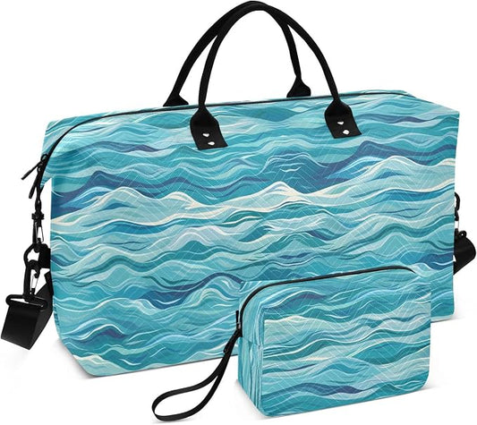Weekender Bags Travel Duffel Gym Bag Carry on Overnight Tote Bag with Toiletry Bag for Airplane Travel Trip Gym Yoga (Sea Waves) by senya