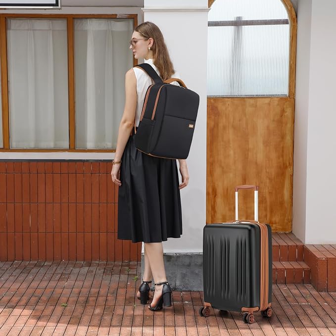 Kono Luggage Sets 3 Piece Expandable Carry On Travel Luggage 20 Inch TSA Lock Spinner Wheels Hardshell Suitcase Set(Black&Brown,3 Piece Set) - Image 2