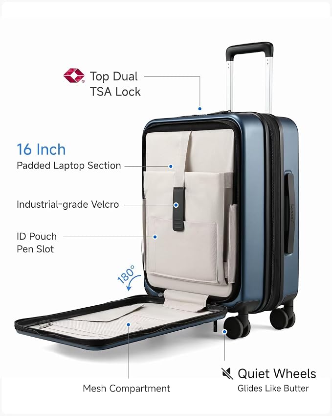 LUGGEX Carry On Luggage 22x14x9 Airline Approved, Expandable Polycarbonate Suitcase with Front Pocket (FX-Core, Blue, 20 Inch) - Image 2