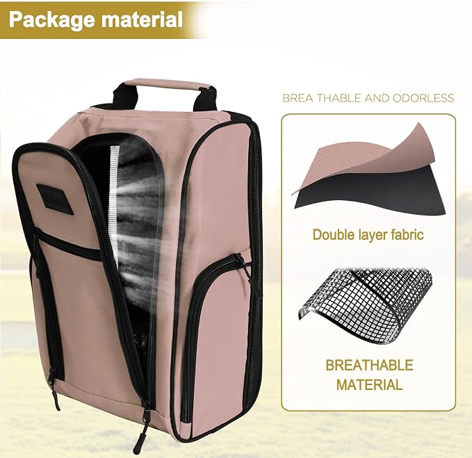 Goloni Golf Shoe Bag for Men Women, Ventilated Golf Shoe Bag with Side Pockets, Lightweight Portable Golf Shoe Carrier for Golf Shoes, Tees, Balls & Accessories,Light Pink - Image 4