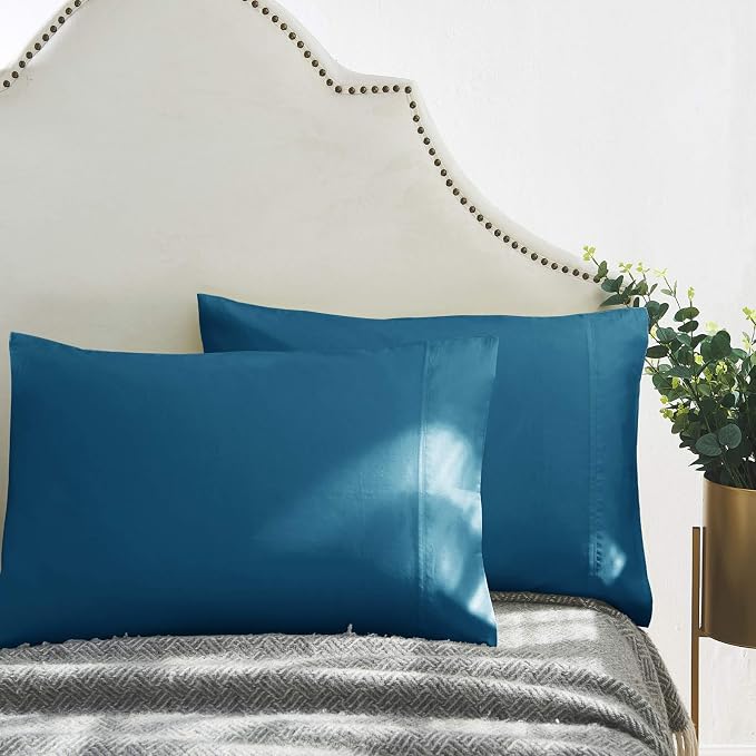 100% Supima Cotton 600 Thread Count Queen Pillowcases Set of 2, Luxury Hotel Pillow Cases,Soft & Silky Sateen Weave, Premium Quality Queen Pillowcase 2 Pieces (Peacock Blue, Standard) - Image 2