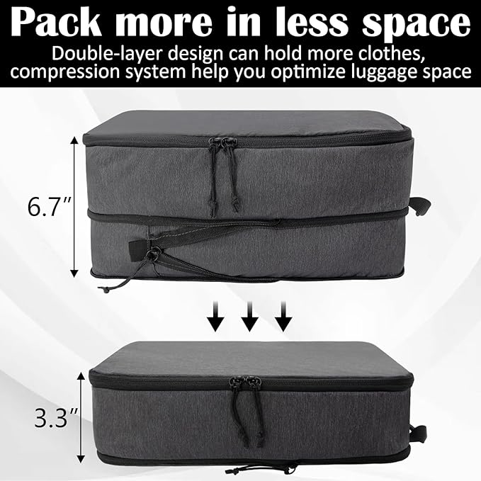 Compression Packing Cubes for Travel Essentials, Expandable Compression Bags Travel Cubes for Packing Suitcase Organizer Bags (Black, 4 pcs) - Image 2