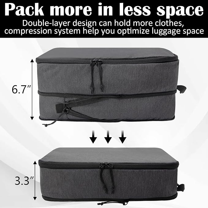 Extra Large Compression Packing Cubes for Travel Essentials, 2 Set Expandable Travel Cubes for Packing Compression Bags Luggage Suitcase Organizer, Black - Image 2