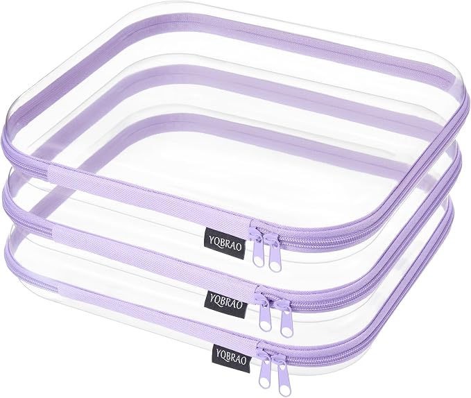 YQBRAO 3-Pack Large Clear Hard Shell Zipper Case, 1.2mm Ultra-Thick Rigid Toy & Closet Organizer, Heavy-Duty Diaper Bag Pouch Set with YKK Zippers, Waterproof Travel Storage (Purple) by Unknown