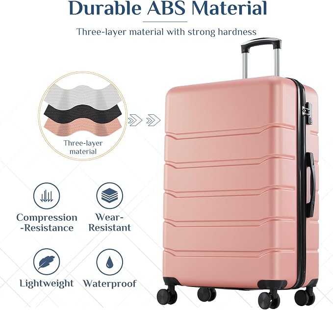 OLIXIS 3-Piece Luggage Set, Carry On Suitcases with Spinner Wheels, Expandable Travel Luggage with TSA Approved Lock & ABS Hard Shell, Pink, 20/24/28 Inch - Image 8