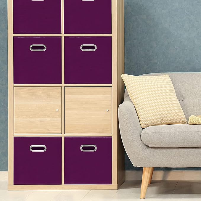 Fabric Cloth Storage Bins,Fabric Cube Bins Organizer with Dual Handles Foldable Cube Storage Baskets for Home Bedroom Storage,Set of 3,(Purple) - Image 4