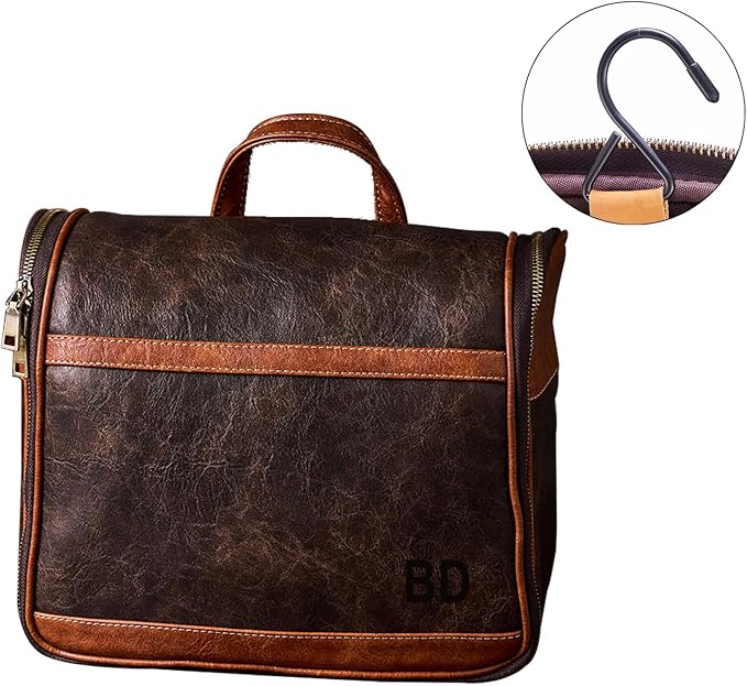 EURYNOME Personalized Hanging Toiletry Bag for Women and Men, Large PU Leather Toiletries Organizer, Water-resistant Bathroom Shaving Kit for Cosmetics, Makeup Case - Image 2
