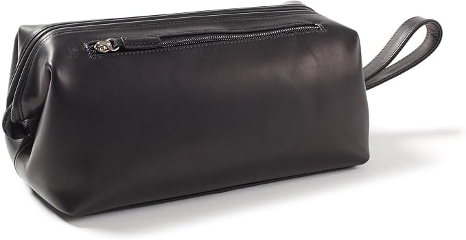 Leatherology Premium Black Oil Framed Toiletry Bag – Full Grain Leather Dopp Kit for Men with Wide-Mouth Opening, Interior & Exterior Zippered Pockets, Water-Resistant Lining - Image 2