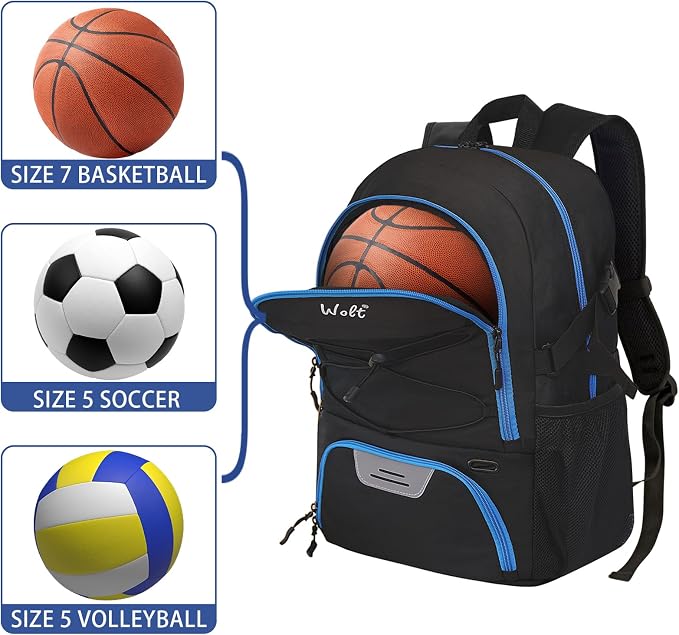 WOLT Basketball Backpack Large Sports Bag with Separate Ball Holder & Shoes Compartment, Best for Basketball, Soccer,Gym - Image 5