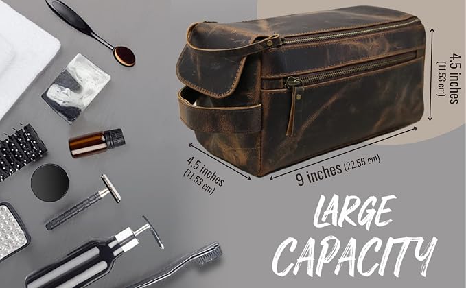 jaald Men's Genuine Leather Toiletry Bag Waterproof Shower Kit Shaving Bags And Grooming For Travel Groomsmen Gift Men Women Hanging Zippered Makeup Bathroom Cosmetic Pouch Case Make Up kit - Image 6