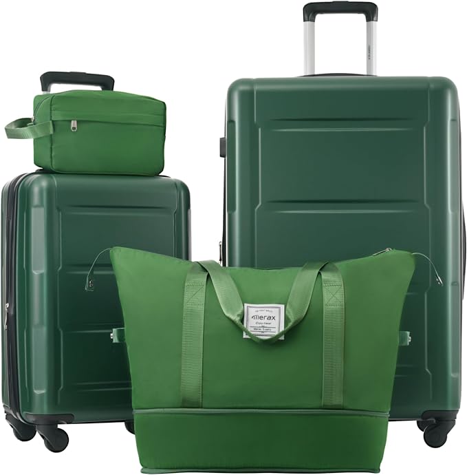Merax Luggage Set 2 Piece Suitcase Sets with Spinner Wheel,Lightweight Hardside Expandable Travel Laggage with TSA Lock,Suitcase with Travel Bag(20"/28",Green) by Merax