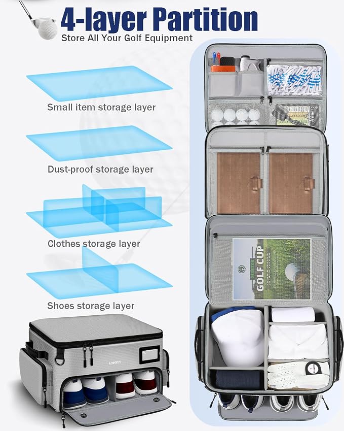 LOINTET Golf Trunk Organizer, Waterproof Car Golf Locker with Separate Ventilated Compartment for 2 Pair Shoes, Golf Storage for Balls, Tees, Cap, Clothes, Gloves, Accessories, Gifts for Men, Women - Image 5