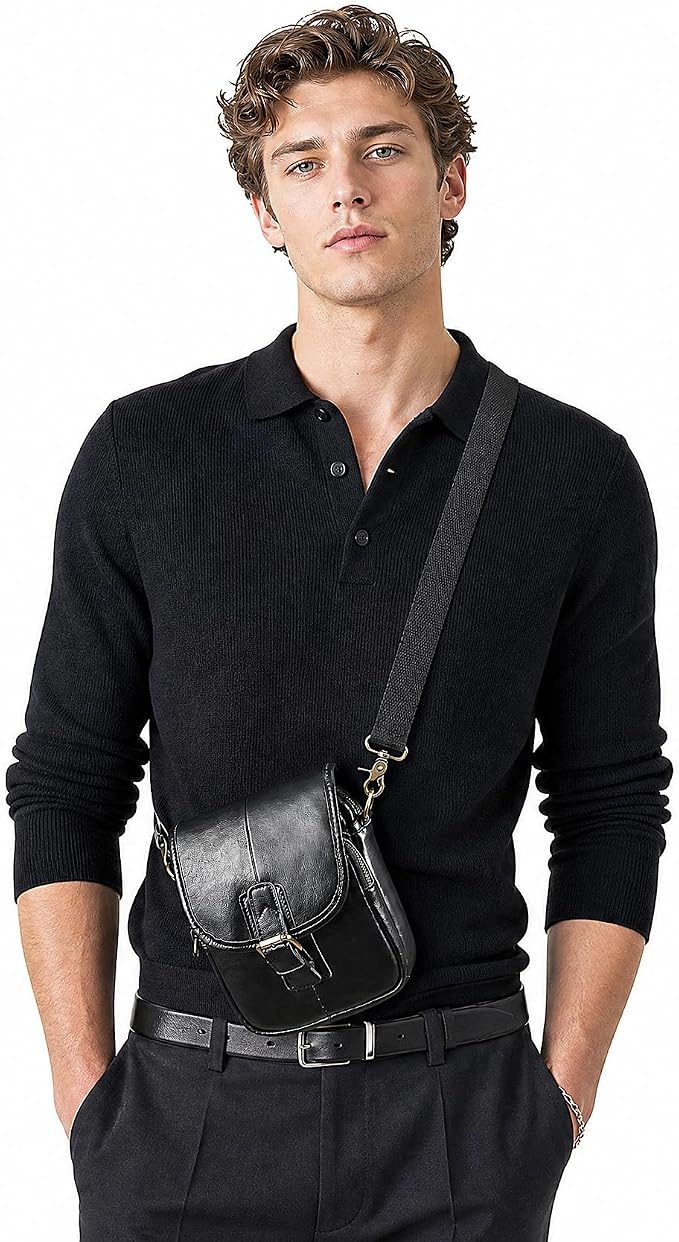Water Resistant Canvas + Leather Hiking Riding Travel Fanny Waist Pack Small Phone Pouch For Men Women FB811-29 (1168-Black) - Image 8