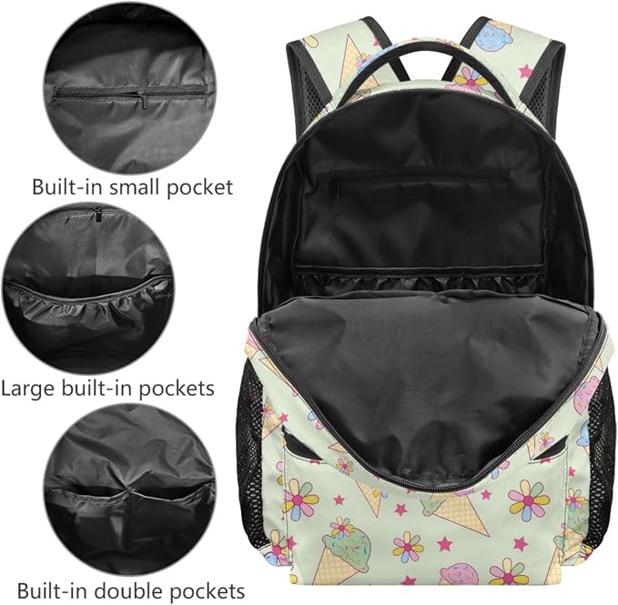 Ice Cream Baseball Bat Backpack & Lunch Box Set for Girls Ages 8-12 3rd 4th 5th Grade, 4-Piece School Bag with Pencil Case & Dinosaur Charm, Large Capacity Bookbag - Image 3