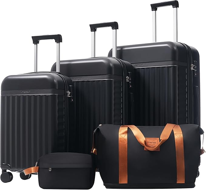 Merax 3 Piece Luggage Sets, Hardside Lightweight Carry on Suitcase | Durable Expandable Luggage with Travel Bags Spinner Wheels and TSA Lock,Black by Merax