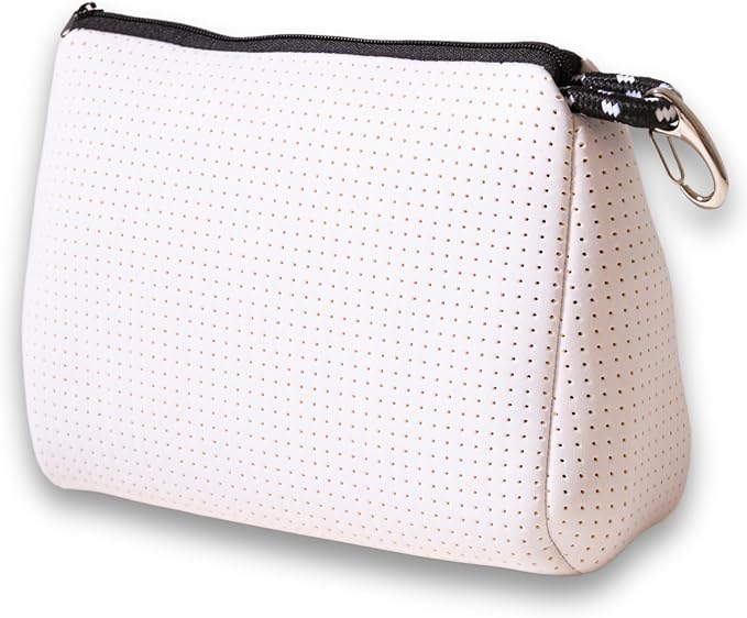 POPUPS Large Makeup Bag with Zipper, White - Waterproof Neoprene Cosmetic Bag 7.7 x 10.75 x 5 inches by POPUPSBrand