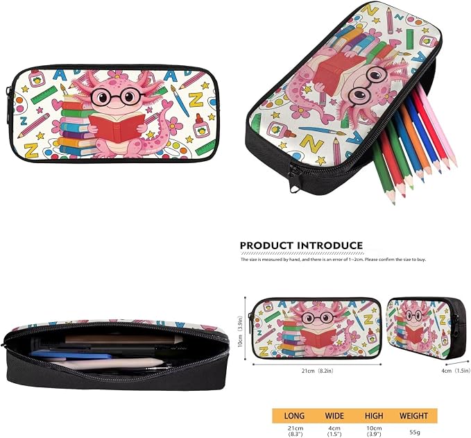 4Pcs Learning Axolotl Backpacks for School Girls Book Cute Backpack and Lunch Box Set Elementary Preschool Kids School Bag with Lunch Box Pencil Case Water Bottle Holder 8-12 - Image 7
